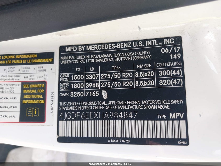 2017 Mercedes-Benz Gls 450 4Matic VIN: 4JGDF6EEXHA984847 Lot: 43630473