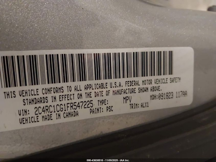 2015 Chrysler Town & Country Touring-L VIN: 2C4RC1CG1FR547225 Lot: 43630516