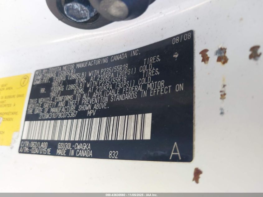 2009 Lexus Rx 350 VIN: 2T2GK31U79C075367 Lot: 43630560