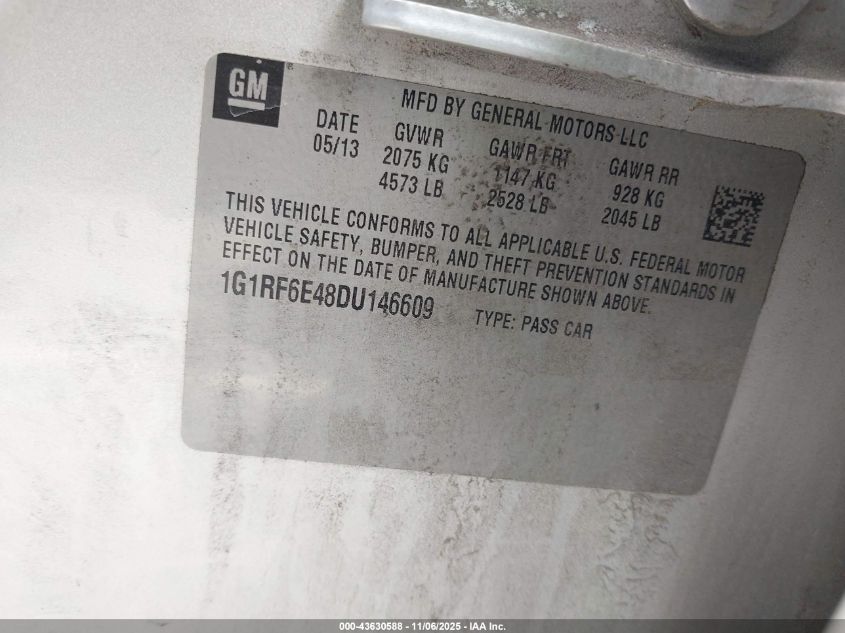2013 Chevrolet Volt VIN: 1G1RF6E48DU146609 Lot: 43630588