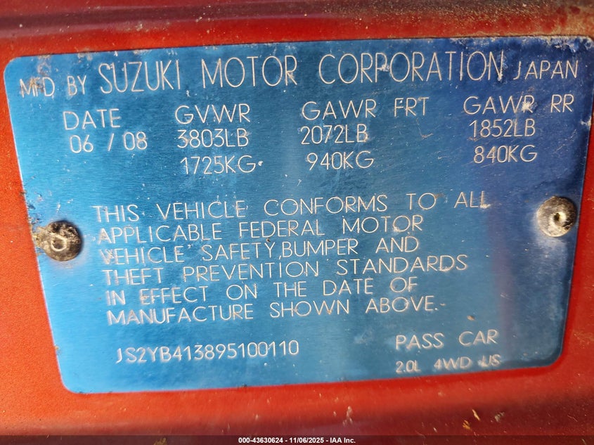 2009 Suzuki Sx4 Technology VIN: JS2YB413895100110 Lot: 43630624