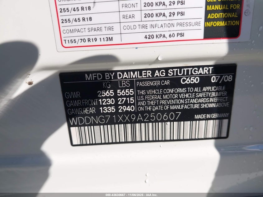 2009 Mercedes-Benz S 550 VIN: WDDNG71XX9A250607 Lot: 43630667