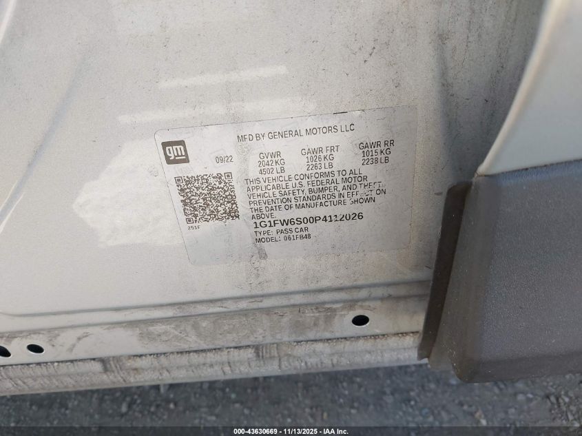 2023 Chevrolet Bolt Ev Fwd 1Lt VIN: 1G1FW6S00P4112026 Lot: 43630669