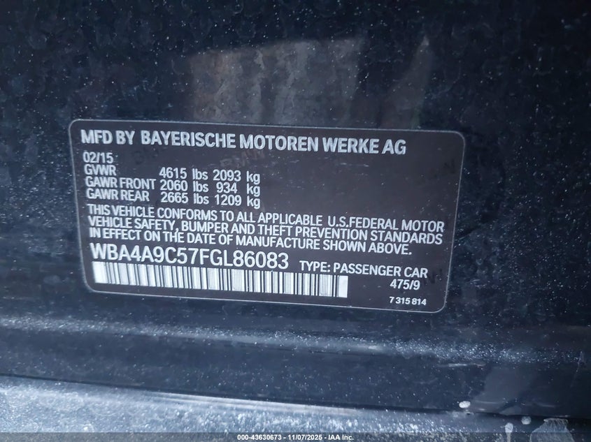 2015 BMW 428 GRAN COUPE WBA4A9C57FGL86083