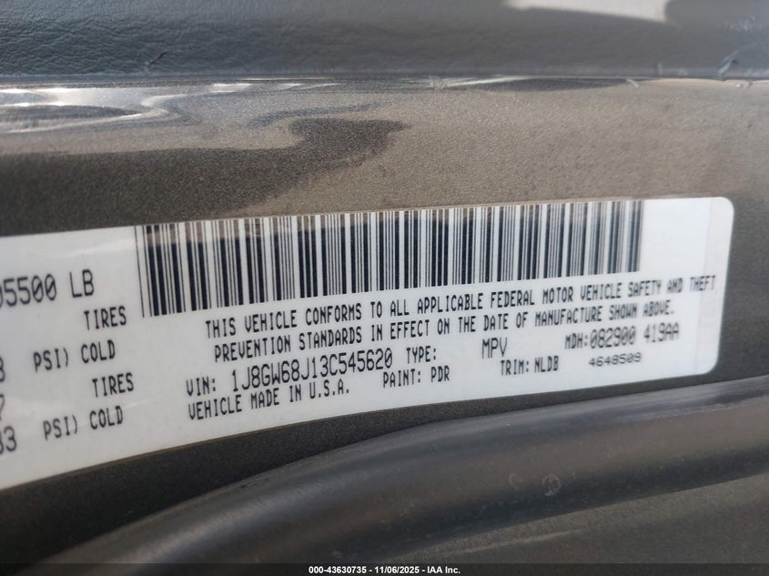 2003 Jeep Grand Cherokee Overland VIN: 1J8GW68J13C545620 Lot: 43630735