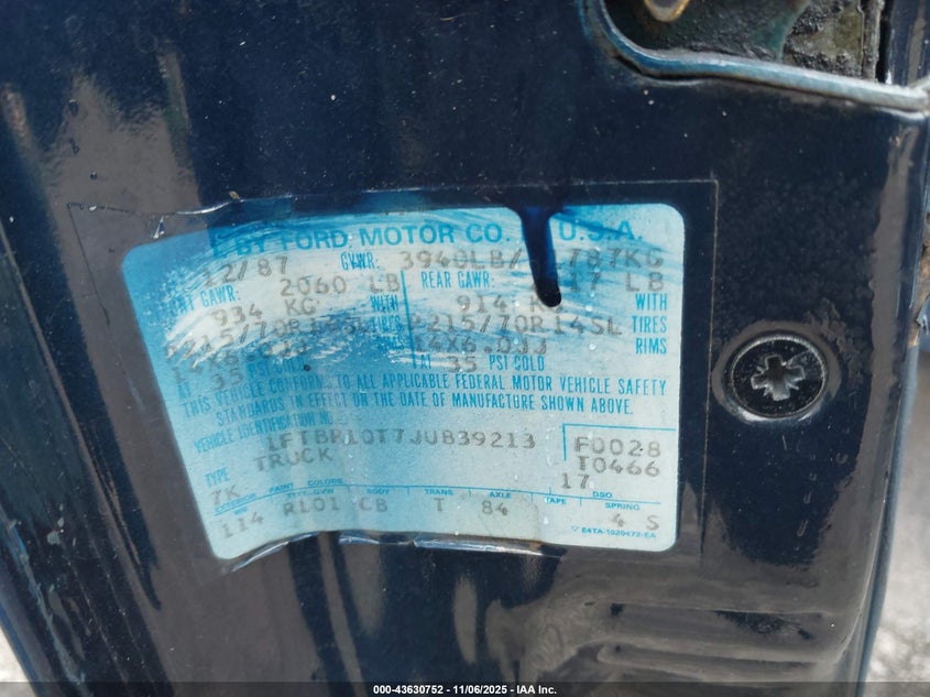 1988 Ford Ranger VIN: 1FTBR10T7JUB39213 Lot: 43630752