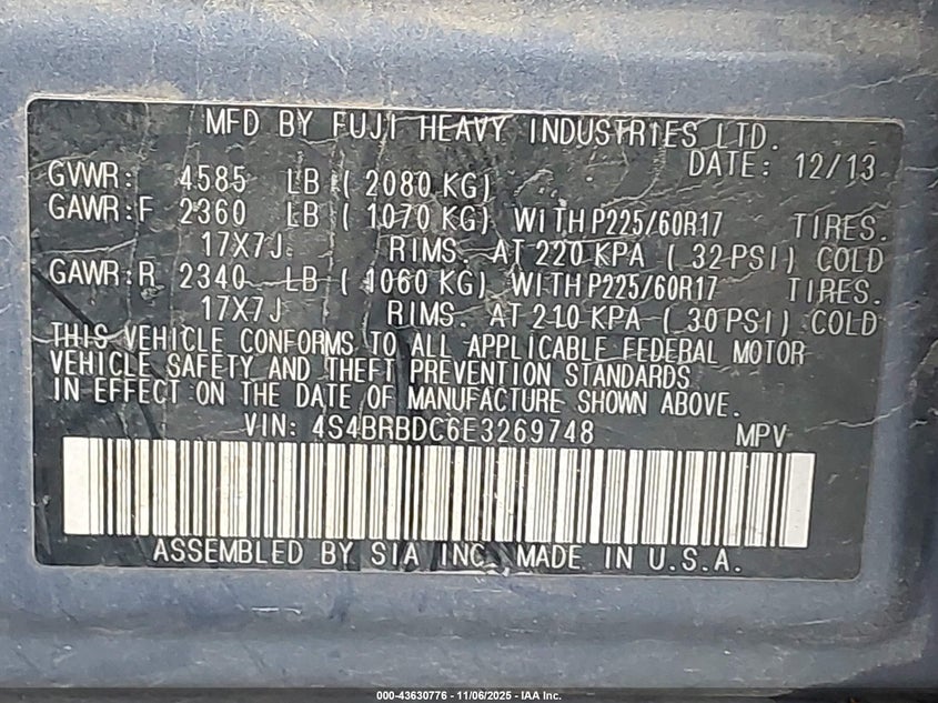 2014 SUBARU OUTBACK 2.5I PREMIUM - 4S4BRBDC6E3269748