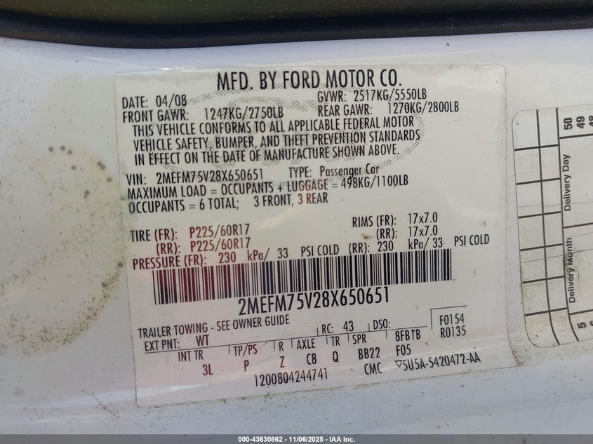 2MEFM75V28X650651 2008 MERCURY GRAND MARQUIS photo no. 9