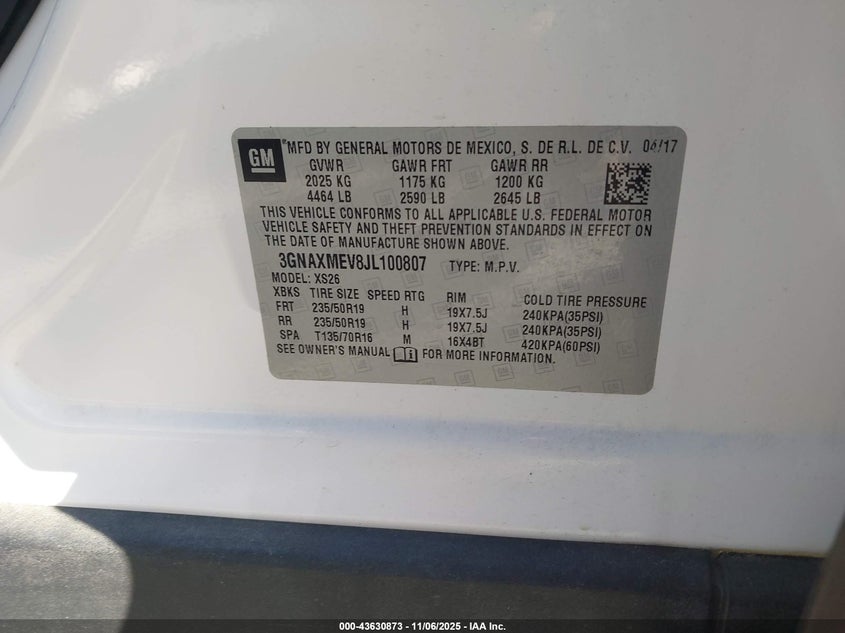 3GNAXMEV8JL100807 2018 CHEVROLET EQUINOX photo no. 9