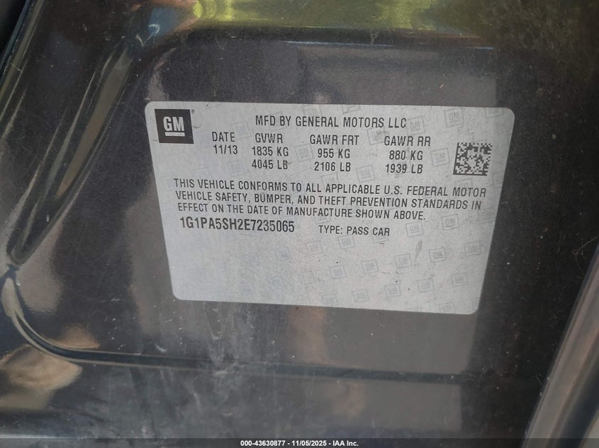 2014 CHEVROLET CRUZE LS AUTO 1G1PA5SH2E7235065