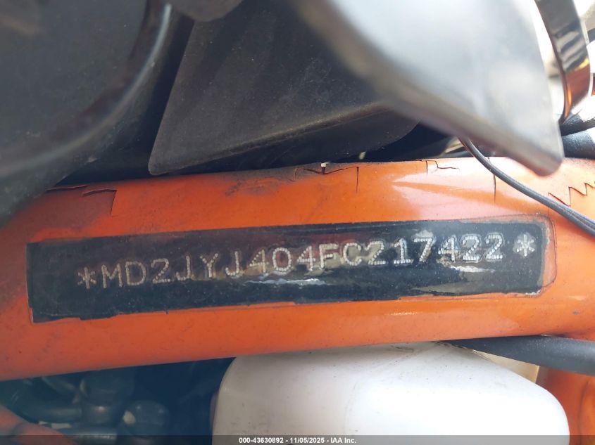 2015 Ktm 390 Duke VIN: MD2JYJ404FC217422 Lot: 43630892