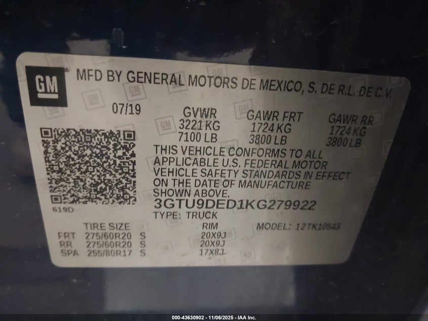 2019 GMC SIERRA 1500 SLT - 3GTU9DED1KG279922