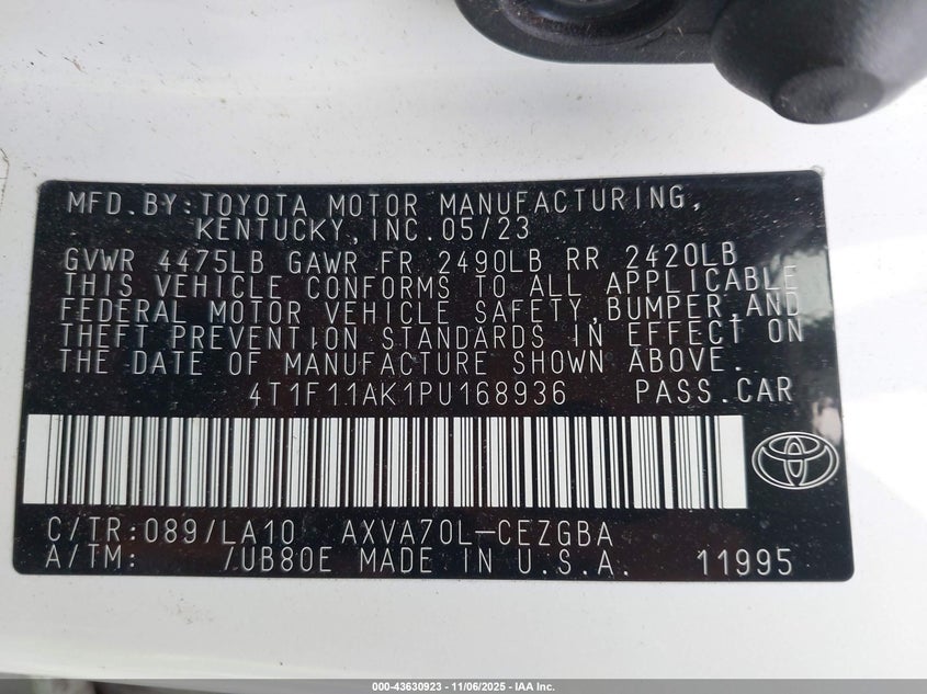 2023 TOYOTA CAMRY XLE 4T1F11AK1PU168936