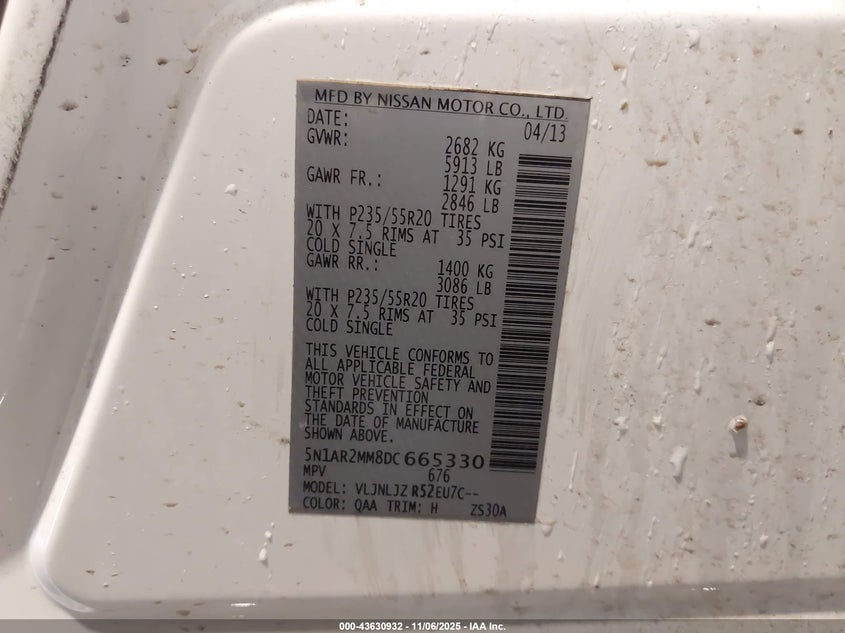 5N1AR2MM8DC665330 2013 NISSAN PATHFINDER photo no. 9