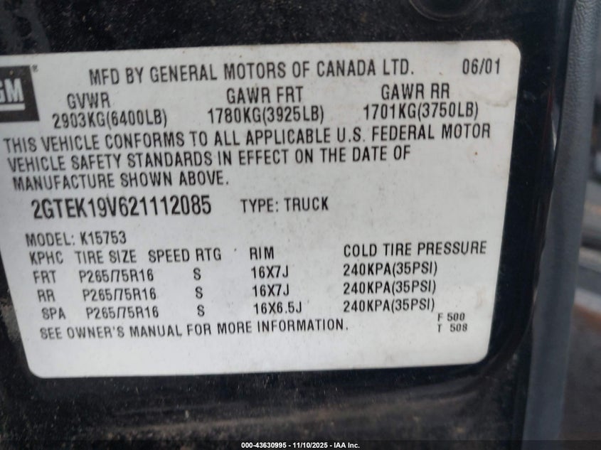 2GTEK19V621112085 2002 GMC SIERRA photo no. 9
