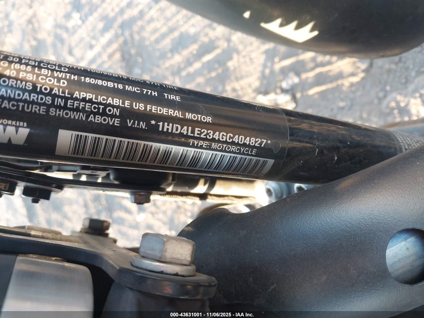 2016 Harley-Davidson Xl883 Iron 883 VIN: 1HD4LE234GC404827 Lot: 43631001