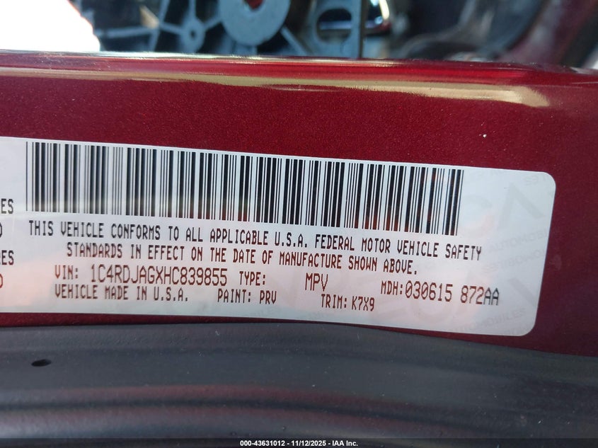 2017 DODGE DURANGO SXT AWD - 1C4RDJAGXHC839855