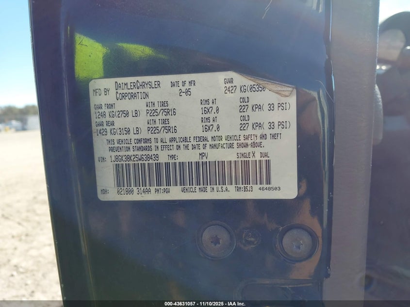 1J8GK38K25W638439 2005 JEEP LIBERTY (NORTH AMERICA) photo no. 9