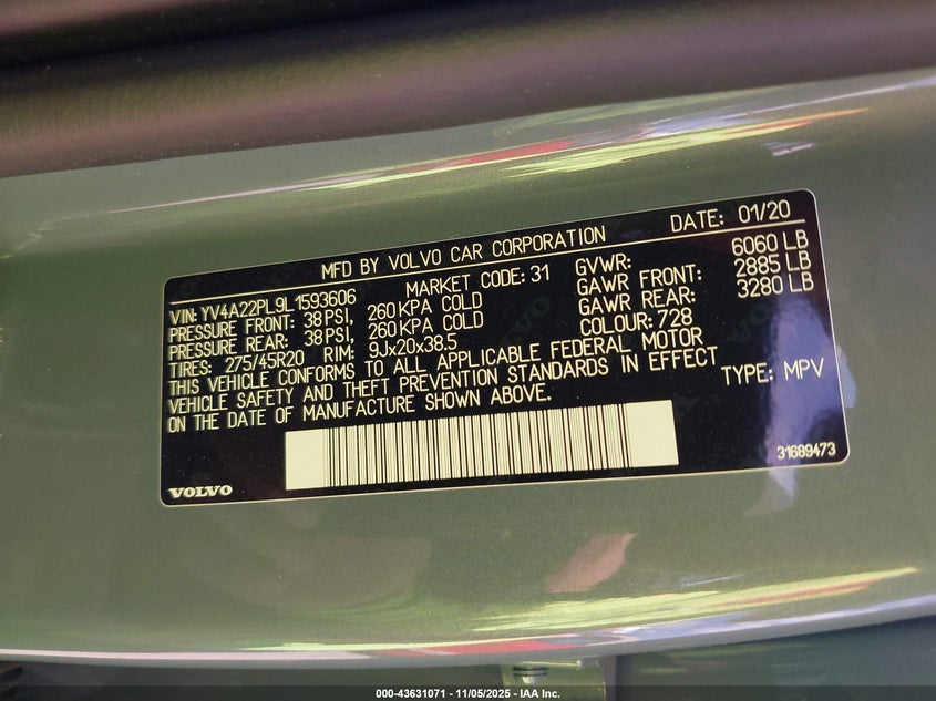 2020 VOLVO XC90 INSCRIPTION - YV4A22PL9L1593606