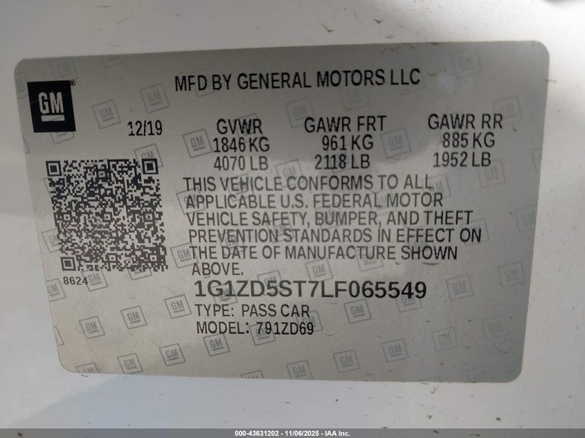 2020 CHEVROLET MALIBU FWD LT 1G1ZD5ST7LF065549