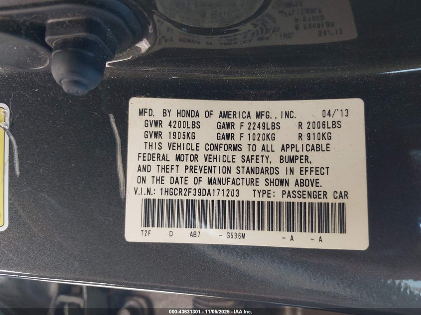2013 HONDA ACCORD LX - 1HGCR2F39DA171203