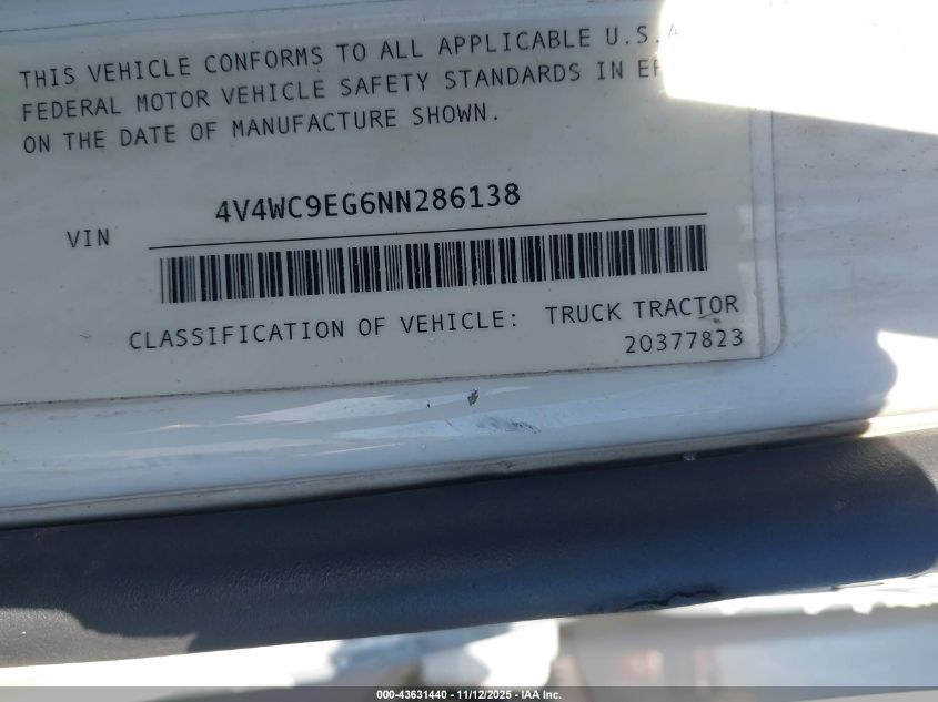 2022 Volvo Vnr VIN: 4V4WC9EG6NN286138 Lot: 43631440