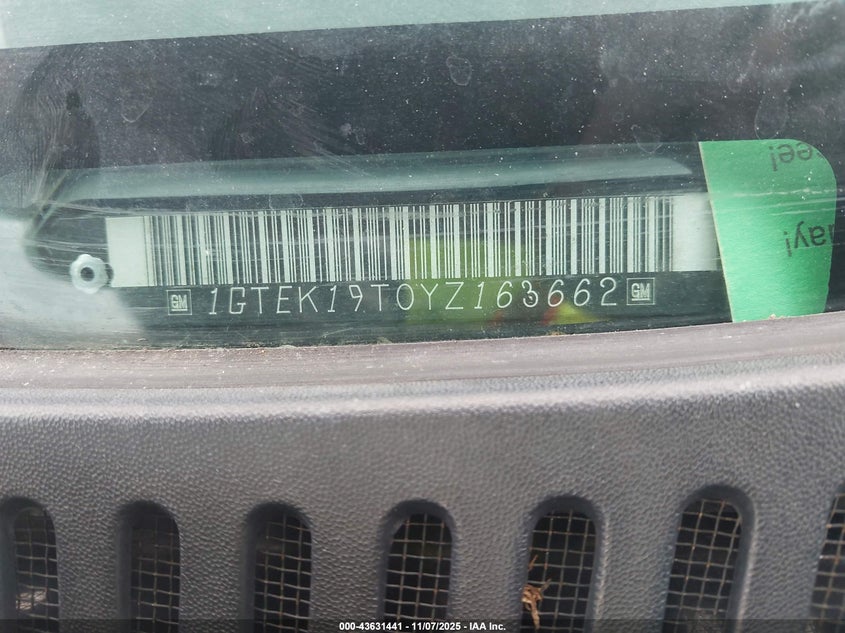 2000 GMC Sierra 1500 Sle VIN: 1GTEK19T0YZ163662 Lot: 43631441