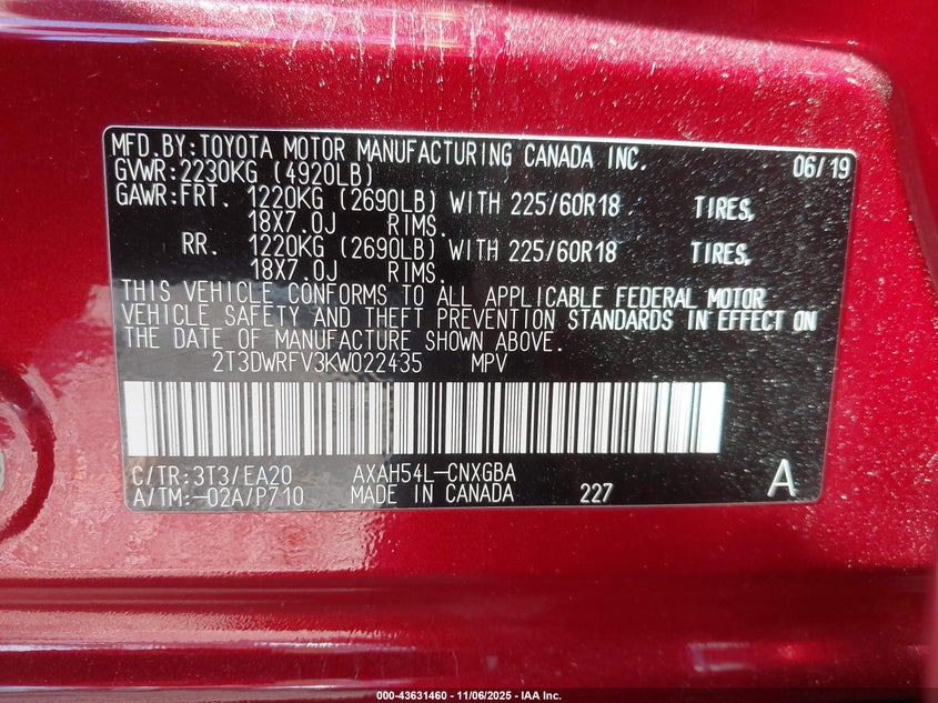 2019 TOYOTA RAV4 HYBRID LIMITED - 2T3DWRFV3KW022435