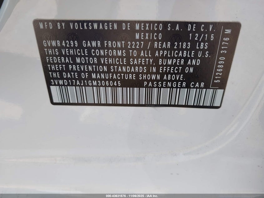 2016 VOLKSWAGEN JETTA 1.8T SPORT - 3VWD17AJ1GM306045