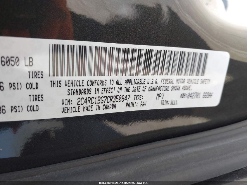 2012 Chrysler Town & Country Touring VIN: 2C4RC1BG7CR350847 Lot: 43631659