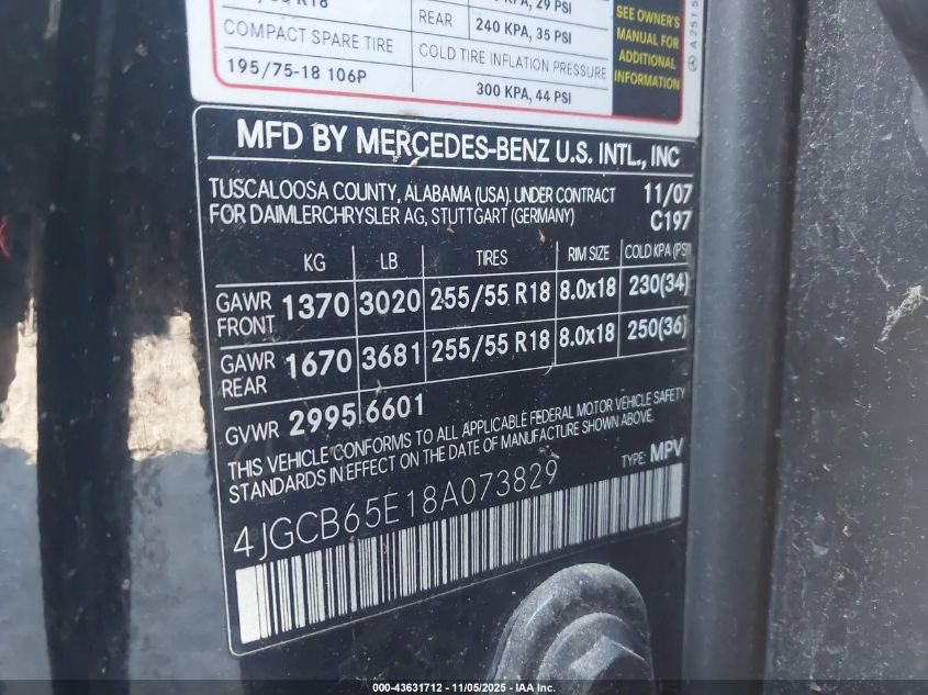 2008 Mercedes-Benz R 350 4Matic VIN: 4JGCB65E18A073829 Lot: 43631712