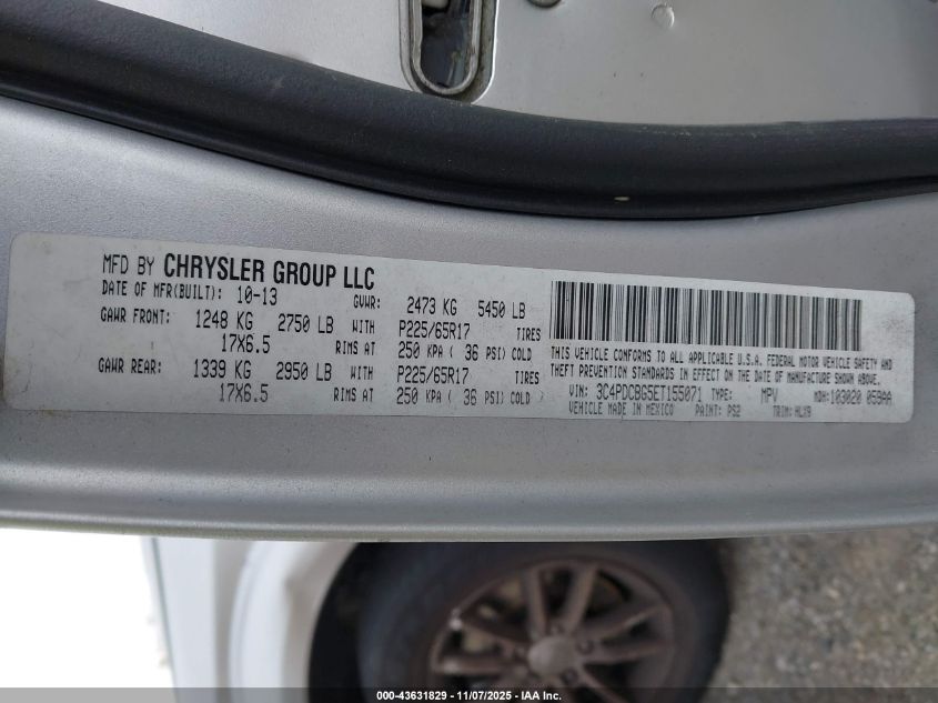 2014 Dodge Journey Sxt VIN: 3C4PDCBG5ET155071 Lot: 43631829