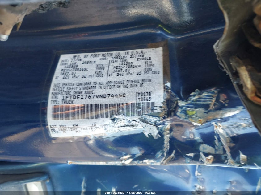 1997 Ford F-150 Lariat/Standard/Xl/Xlt VIN: 1FTDF1767VNB74450 Lot: 43631839