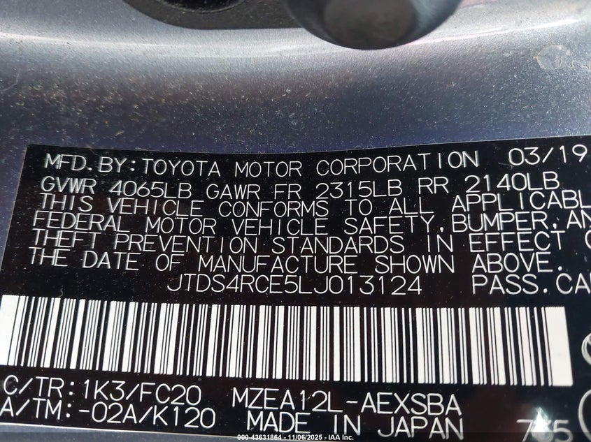 2020 TOYOTA COROLLA SE - JTDS4RCE5LJ013124