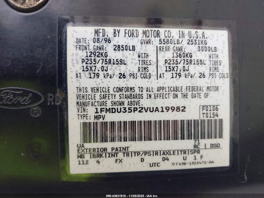 1997 Ford Explorer Eddie Bauer/Limited/Xlt VIN: 1FMDU35P2VUA19982 Lot: 43631918