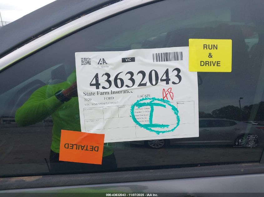 2020 Ford Escape Se VIN: 1FMCU0G67LUA92132 Lot: 43632043