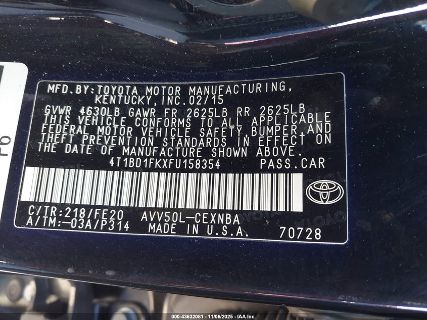2015 TOYOTA CAMRY HYBRID LE - 4T1BD1FKXFU158354