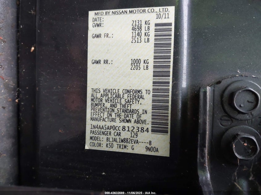 1N4AA5AP0CC812384 2012 NISSAN MAXIMA photo no. 9