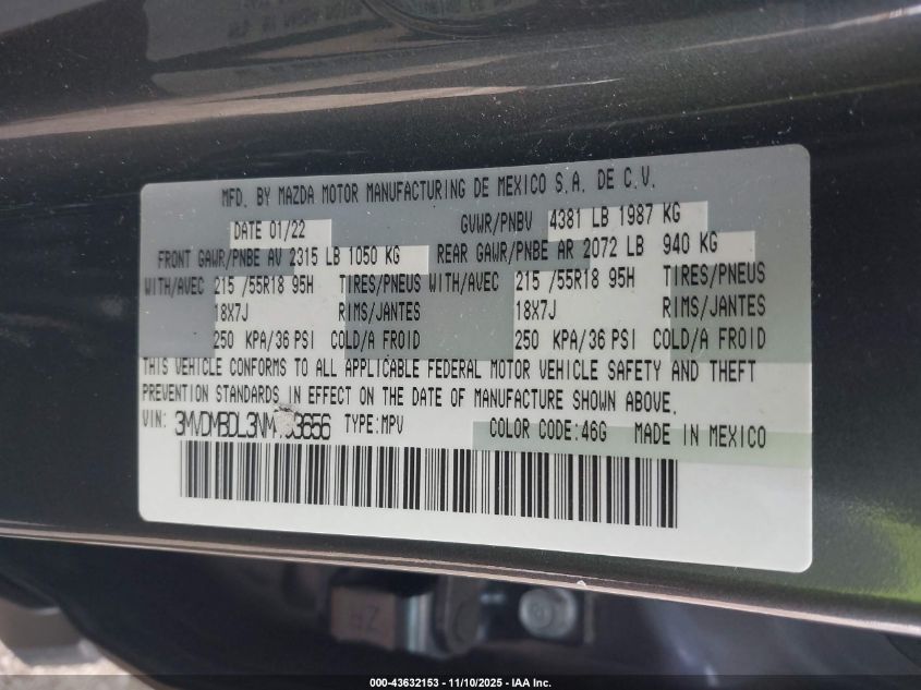 2022 Mazda Cx-30 Premium VIN: 3MVDMBDL3NM403656 Lot: 43632153