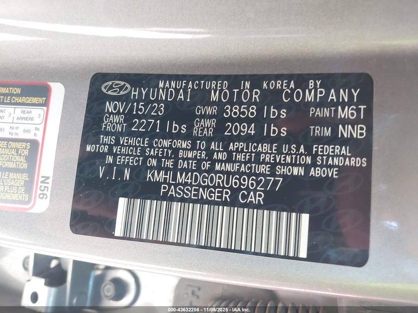 2024 HYUNDAI ELANTRA SEL KMHLM4DG0RU696277