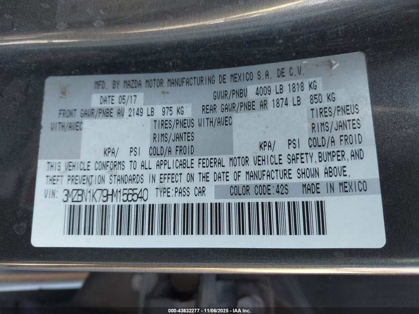 2017 MAZDA MAZDA3 SPORT - 3MZBN1K79HM156540