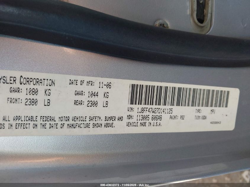 2007 Jeep Compass Sport VIN: 1J8FF47W27D141125 Lot: 43632372