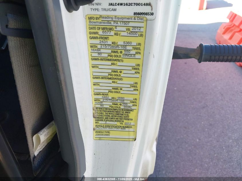 2012 Isuzu Npr Hd Dsl Reg VIN: JALC4W162C7001488 Lot: 43632385
