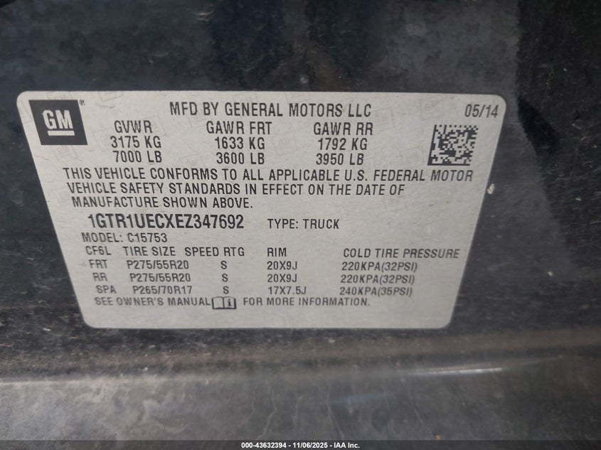 2014 GMC SIERRA 1500 SLE 1GTR1UECXEZ347692