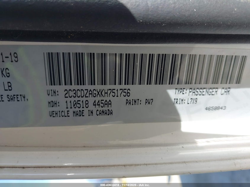 2C3CDZAGXKH751756 2019 DODGE CHALLENGER photo no. 9