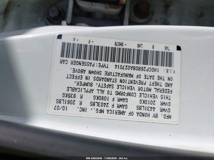 1HGCP26808A027014 2008 HONDA ACCORD photo no. 9