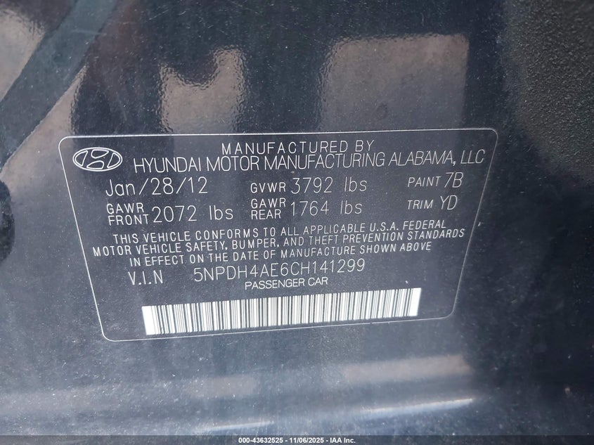 5NPDH4AE6CH141299 2012 HYUNDAI ELANTRA photo no. 9