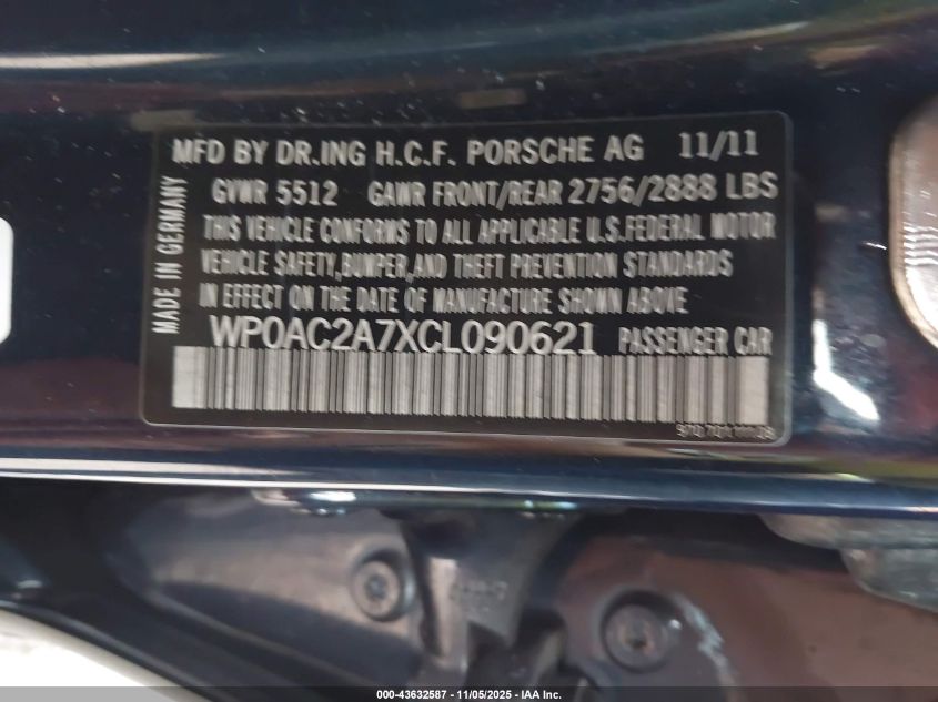 2012 Porsche Panamera Turbo/Turbo S VIN: WP0AC2A7XCL090621 Lot: 43632587