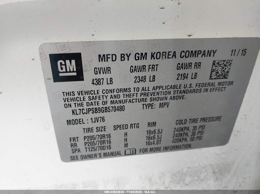 2016 CHEVROLET TRAX LT - KL7CJPSB9GB570480
