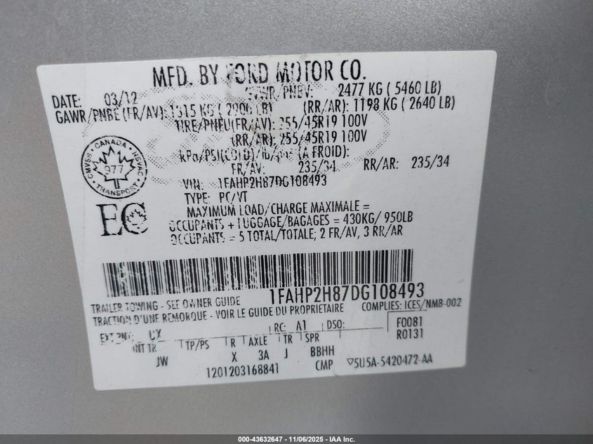 2013 FORD TAURUS SEL - 1FAHP2H87DG108493